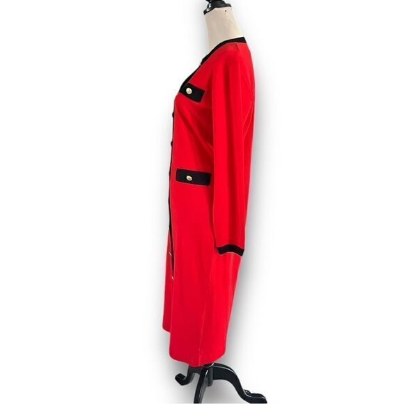 Vintage Red Button Down Sweater Dress with Black Contrast Trim by Outlander, M - Picture 5 of 11